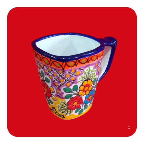 Imagen 2 de 2 de Taza Tarro Cuadrado De Talavera Poblana Color Frida Kahlo Tz