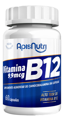 Vitamina B12 9,9 Mcg Cianocobalamina Apisnutri 60 Cápsulas Sem sabor