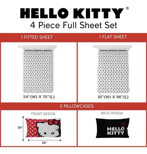 Franco Hello Kitty Bedding - Juego De Sábanas De Microfibr.