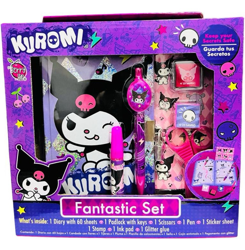 Set Kuromi Diario Con Candado/accesorios Originales