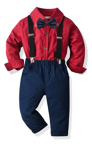 Camisa De Vestir Y Pantalones Con Tirantes Para Niños, Conju