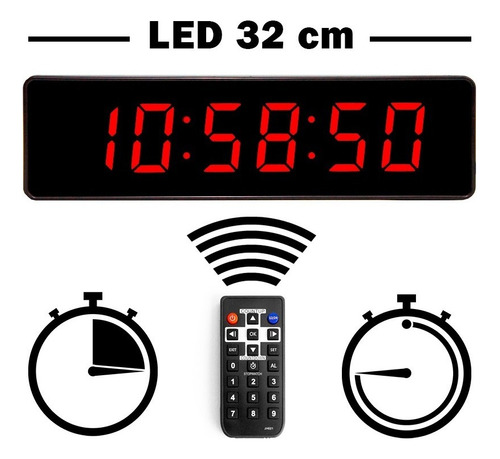 Reloj Digital De Pared Buro Led Cronometro Temporizador 32cm Color de la estructura Negro