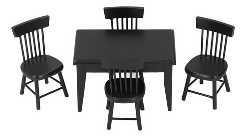 Juego De Mesa Y Sillas Dollhouse 1:12 De Madera Negra