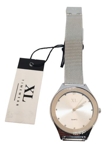 Reloj Mujer Xl Malla De Metal Plateado Modelo R0119