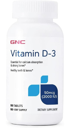 Vitamina D3 2000 Iu (50 Mcg ) Gnc 180 Tabletas