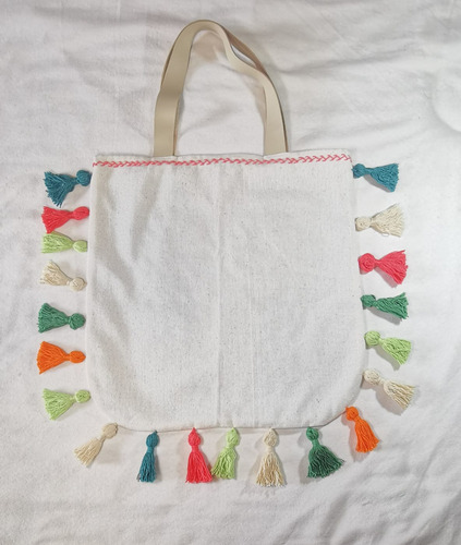 Bolso De Mujer I&a En Lino Con Asas De Cuero Blanco Lisa Café