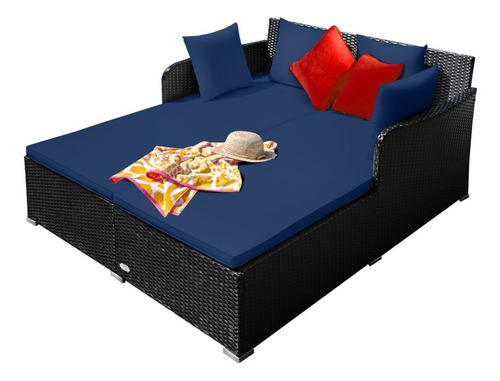 Sofá Cama Para Exteriores Con Cojines, Color Azul Marino