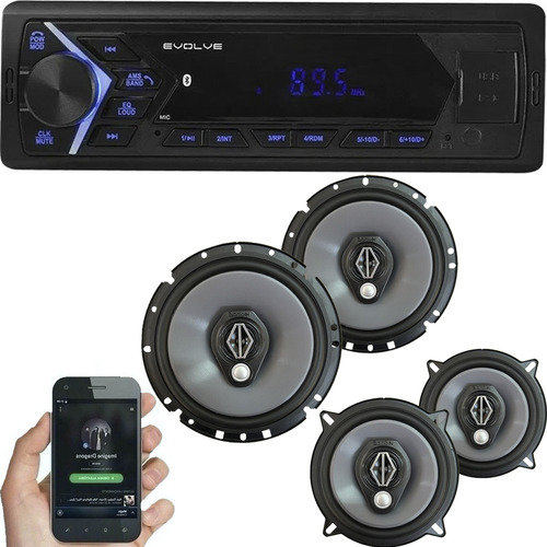 Som Automotivo Bluetooth + Kit Falantes Dianteiro Traseiro