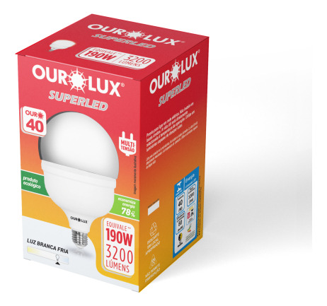 Lâmpada Superled Alta Potência 40w 6500k E27 Ourolux