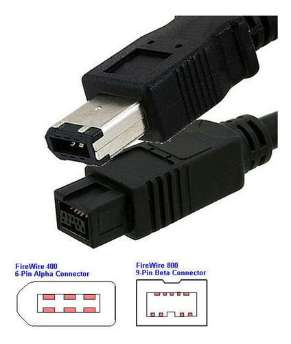 Cable Firewire 1394b 800/400 9 Pines A 6 Pines Macho 90cm