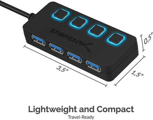 Imagen 6 de 9 de Hub Usb - Sabrent - 4 Port Usb 3.0 - Switch On/off Fuente 2a