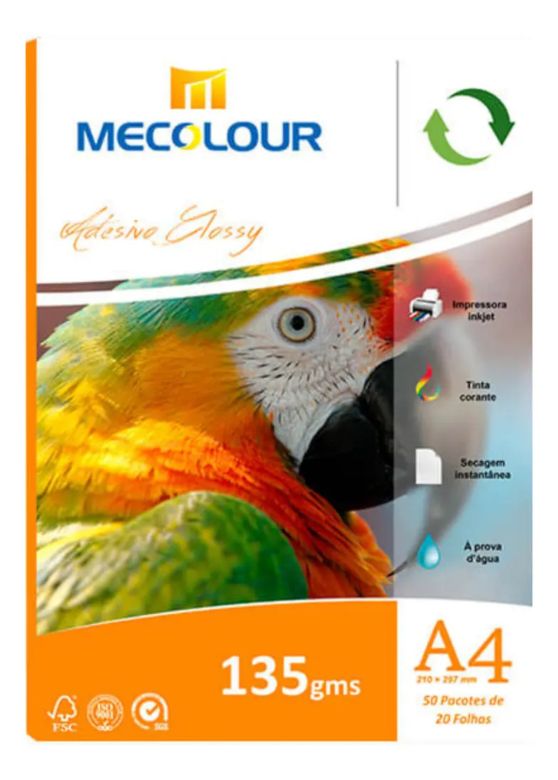20 Folhas Papel Foto Glossy Adesivo À Prova D'água A4 135g Cor Branco