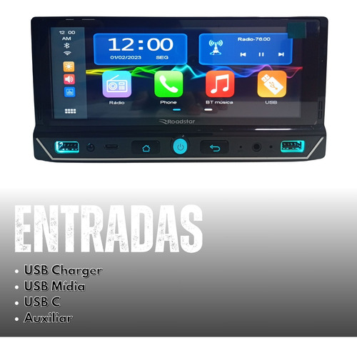 Central Multimídia 1din Mp5 Universal Bt Carplay Sem Fio