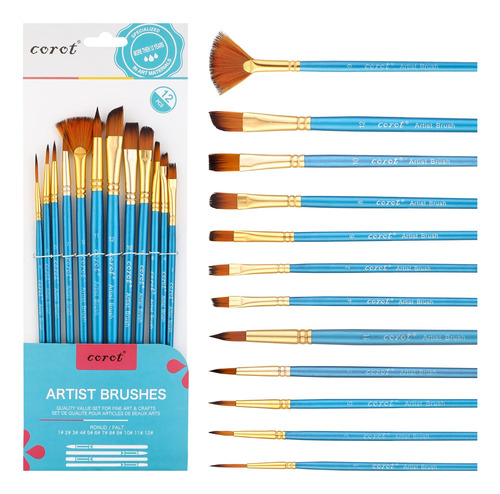 12pcs Paint Brushes Sets, Nylon Hair Watercolor Brushes Sets