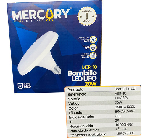 Bombillo Led Ovni De 20 Vatios 6500 K 20w Mayor Potencia