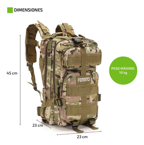 Imagen 3 de 8 de Mochila Tactica De Camping 30 Litros Femmto Mochilero Viaje