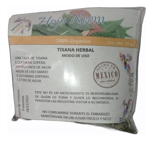 Té Hojas De Neem 25 Gr 100% Natural Productos Tenango