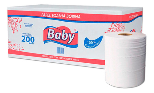 Papel Toalha Bobina 100% Celul 20cm X 200m C/6 Rolo Baby 28g