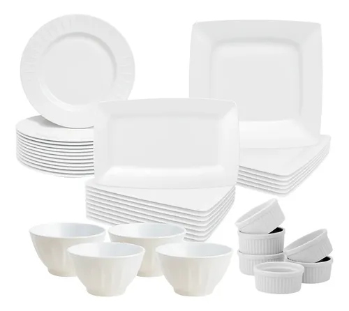 Jogo 6 Pratos Redondos + 6 Quadrados + 6 Bowls + 6 Ramekin