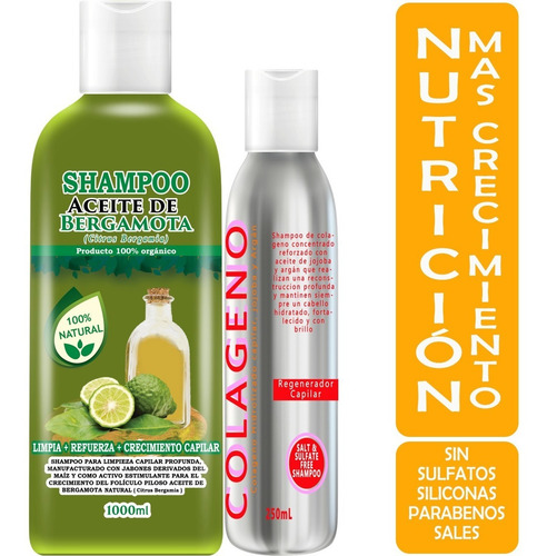 Shampoo Aceite De Bergamota 1l + Shampoo De Colágeno