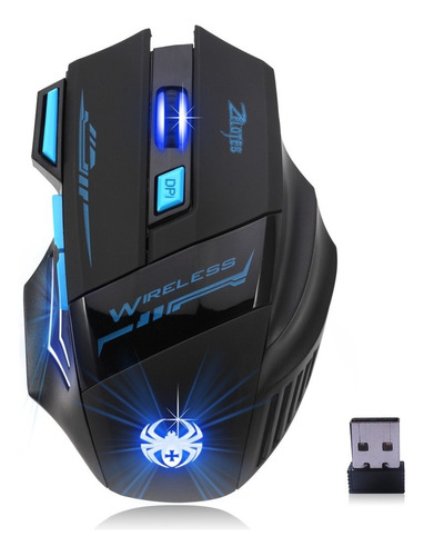 Mouse Gamer Inalambrico Zelotes F14 3200 Dpi 7 Botones Color Azul