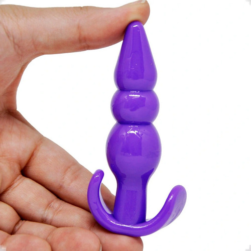 Plug Anal Dilatador Escalonado Silicone Alça Cor Roxo