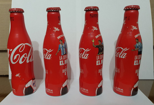 4 Botellas Vacías Coca Cola Aluminio Mundial Brasil 2014-(2) (Usado)