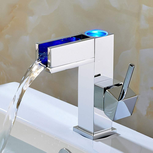 Lavabo Baño Luz Led Cobre Control Temperatura Grifo Color