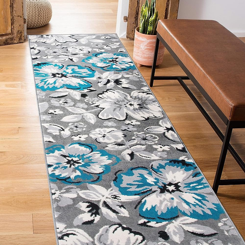 Rugshop Modern Floral Runner Rug 2' X 10' Blue