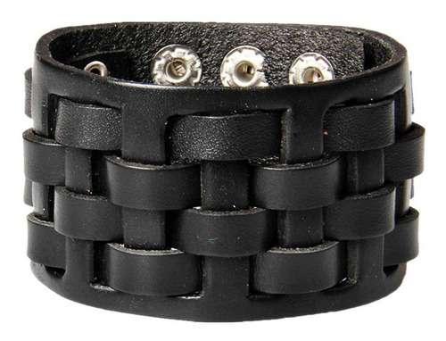 Brazalete Ancho De Material Cuero Pu Color Negro Rock