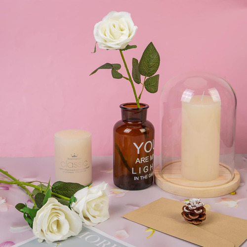 Ramo De 18 Rosas Blancas Artificiales De Seda Con Tallos Lar