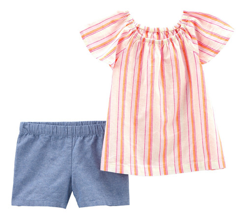 Set 2 Piezas Short De Jean Y Blusa Diseño A Rayas Carters 1