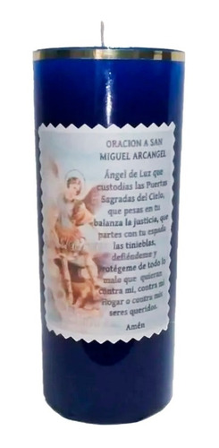 Imagen 2 de 4 de Vela Azul San Miguel Arcángel Con Portavela