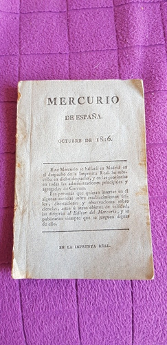 Libro El Mercurio De España Octubre De 1816