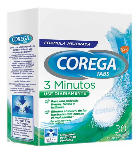 Corega Tabs Tabletas Limpiadoras Para Prótesis Dental X 30