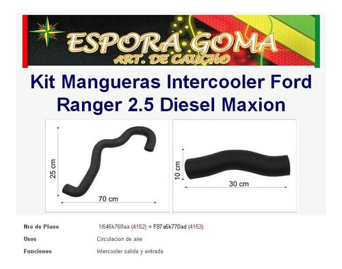 Imagen 2 de 3 de Kit Mangueras Intercooler Ford Ranger 2.5 Diesel Maxion