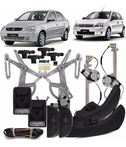 Kit Vidro Elétrico Corsa Sedan Hatch Completo Trava Eletrica