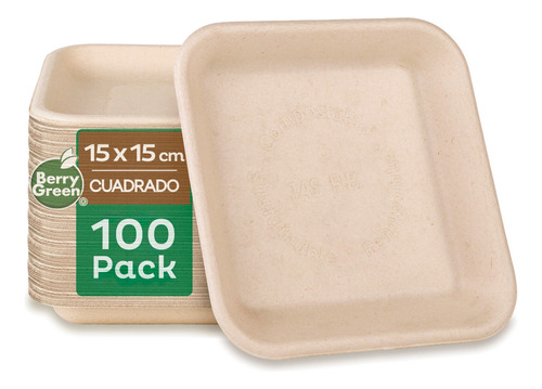 100 Charolas Desechables Platos Cuadrados Biodegradable Liso