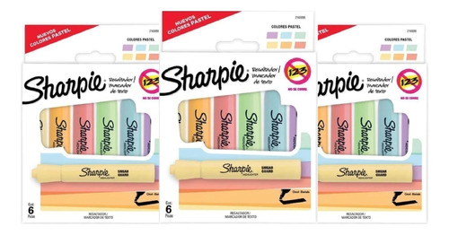 3 Packs Resaltadores Sharpie Tank Colores Pastel X6 Biselada