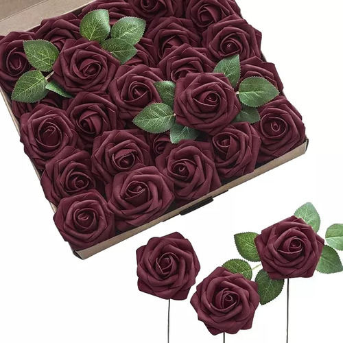Vino Rojo Flores Rosa Artificiales De Es Con Tallo 25uds