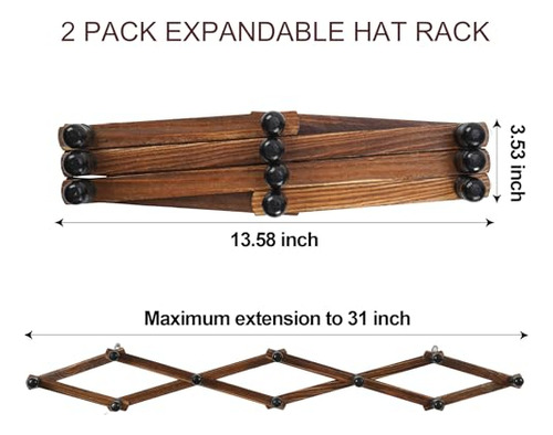 Perchero Madera Acordeón Pared 2 Ganchos Sombreros, Abrigos