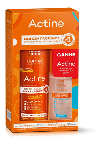 Kit Actine Gel De Limpeza 400g Água Micelar 100ml Tipo de pele Oleosa