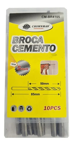 Kit Set Juego Brocas Para Concreto 5mm 10 Piezas Crownman