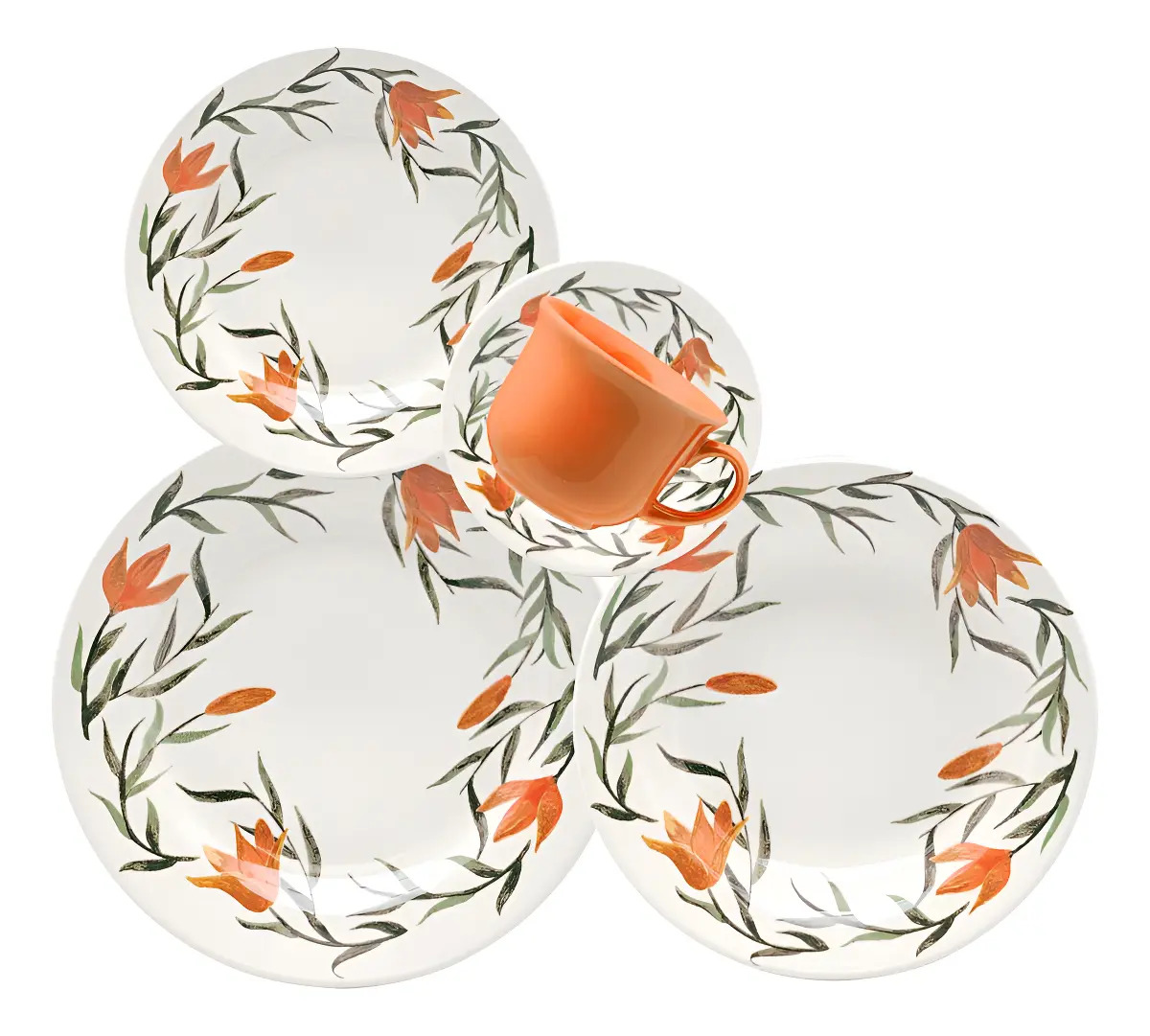 Aparelho De Jantar Oxford Cerâmica Lírios 30 Pç Cor Estampado Florido