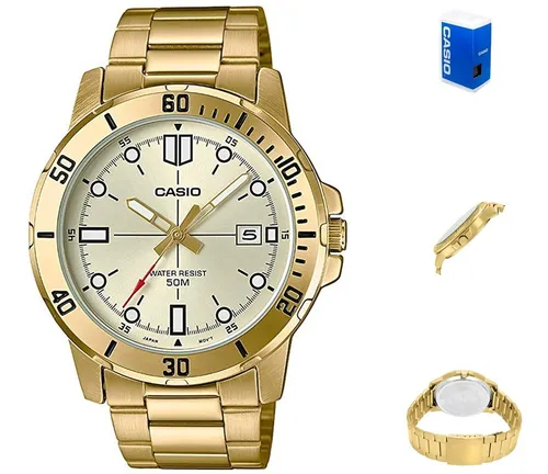 Reloj casio dorado manecillas sale