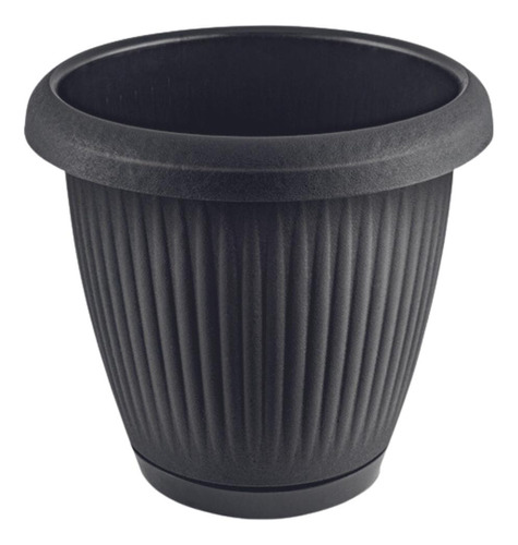 Vaso De Flor Plástico Grande C/prato 8 L Moderno Decorativo Cor Preto Listrado