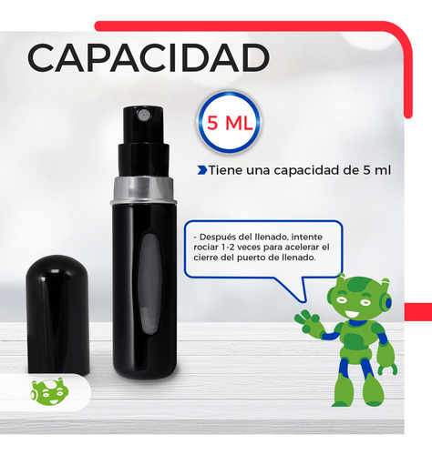 Atomizador Mini De Perfume Portátil Y Recargable Slim Company Spray En Cápsula Para Viaje, Frasco Perfumero Color Negro