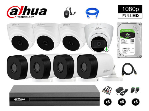 Cámaras Seguridad Kit 8 Dahua Full Hd 2tb 1 Cámara Con Audio