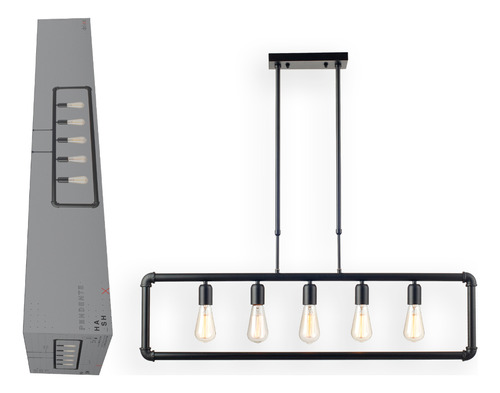 Luminaria Pendente Led Hash 4w 2400k 5xe27 Preto Deluxe 127/220V