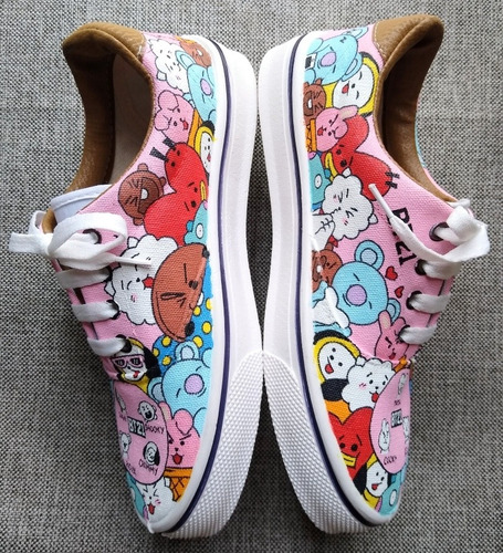 Zapatillas Banda Bt21. Pintadas A Mano Diseño Personalizado.